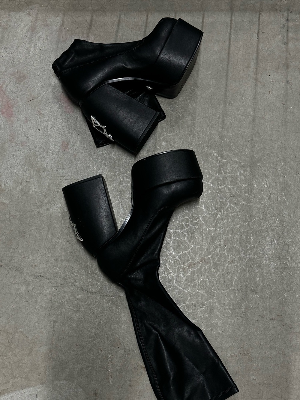 Chunky Naked Wolf Black Platform Ankle Boots with Silver Accent